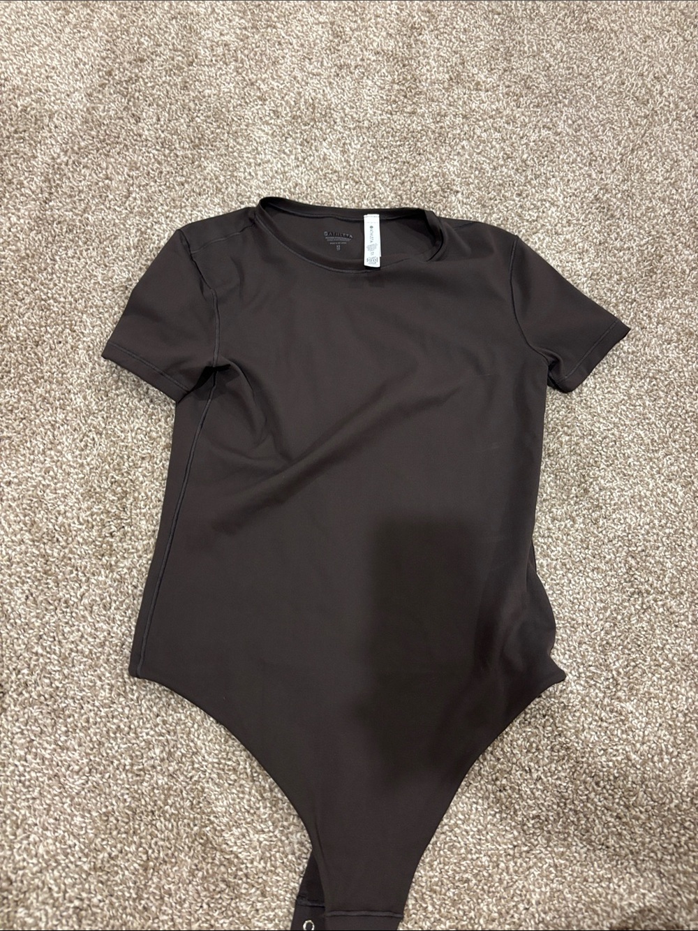 Athleta Black Short-Sleeve One-Piece Bodysuit